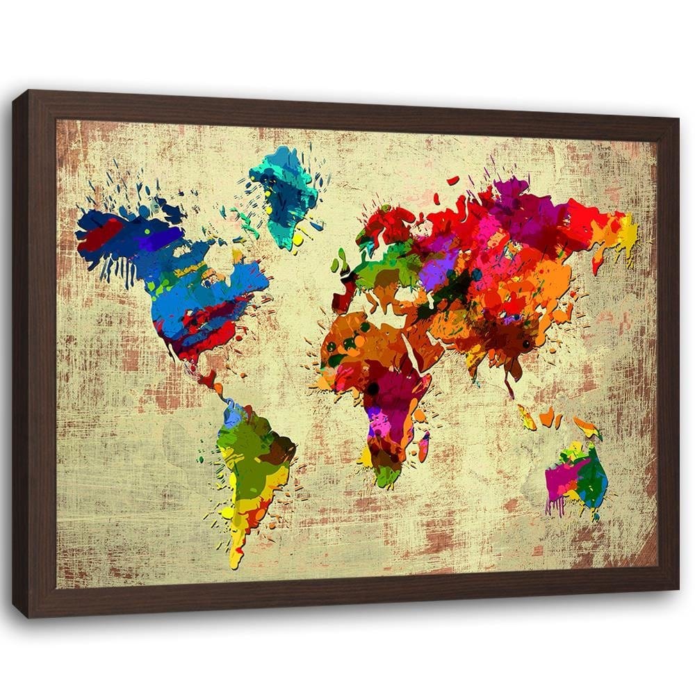 Glezna brūnā rāmī - Colourful Map 2 Home Trends DECO