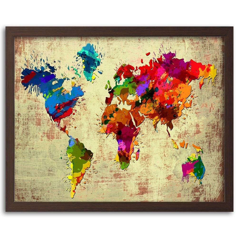 Glezna brūnā rāmī - Colourful Map 2 Home Trends DECO