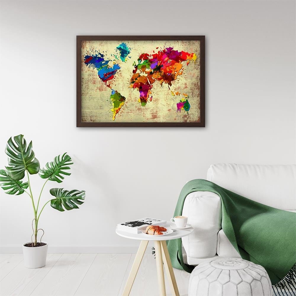 Glezna brūnā rāmī - Colourful Map 2 Home Trends DECO