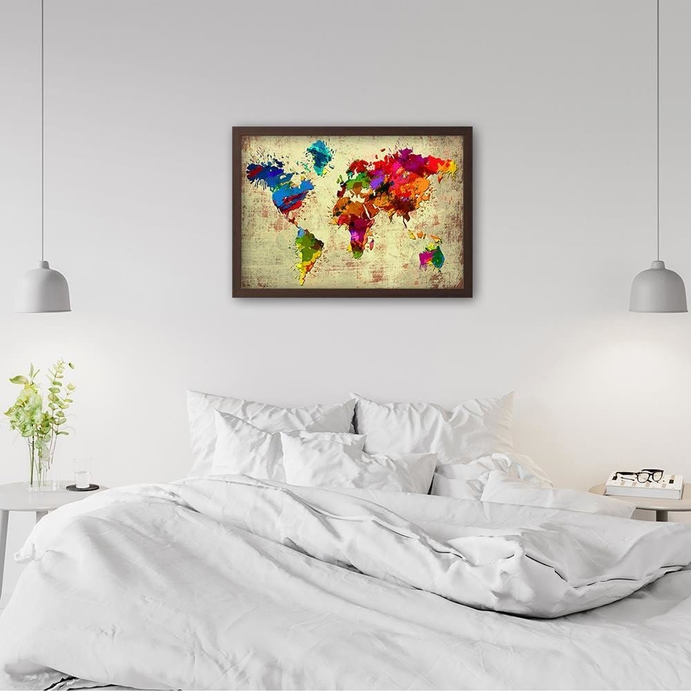 Glezna brūnā rāmī - Colourful Map Home Trends DECO