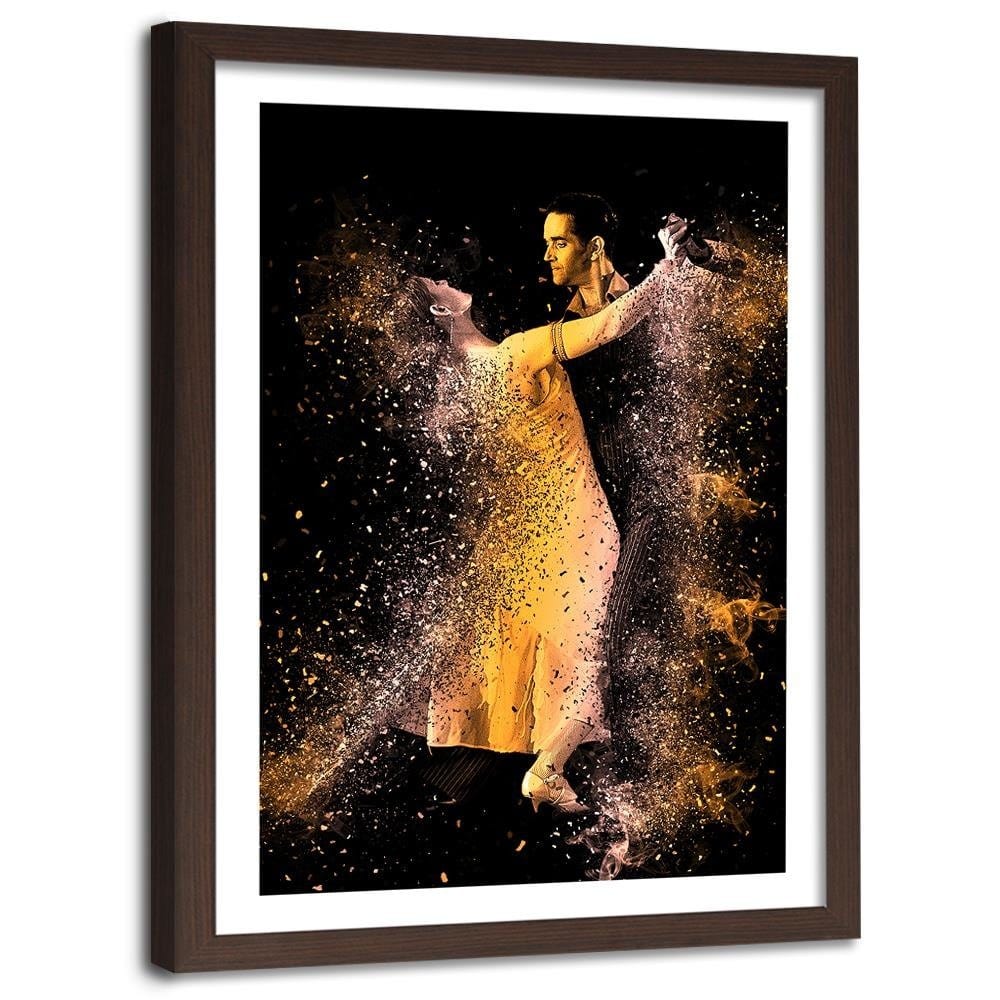 Glezna brūnā rāmī - Couple Dancing In A Golden Dust Home Trends DECO
