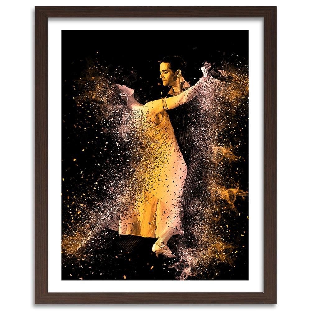 Glezna brūnā rāmī - Couple Dancing In A Golden Dust Home Trends DECO