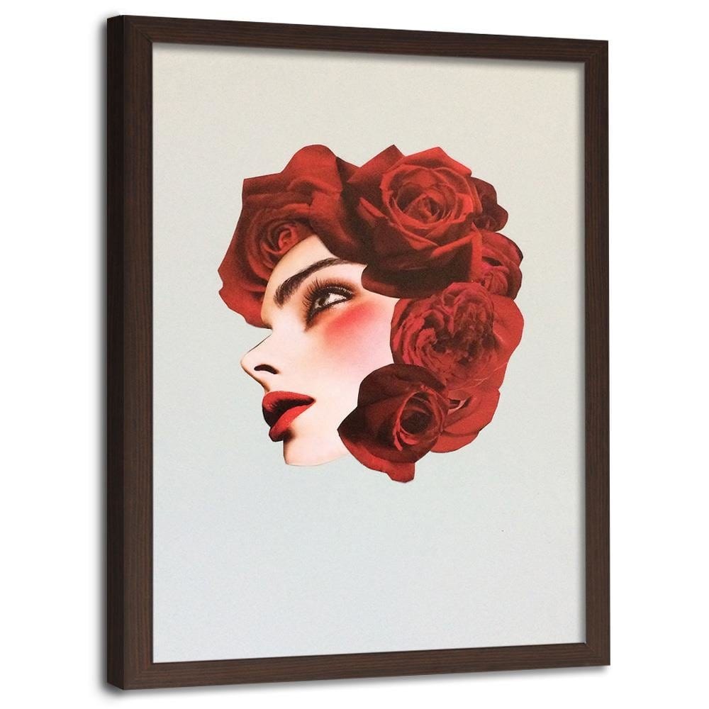Glezna brūnā rāmī - Creative Flowers Head Image Red Home Trends DECO