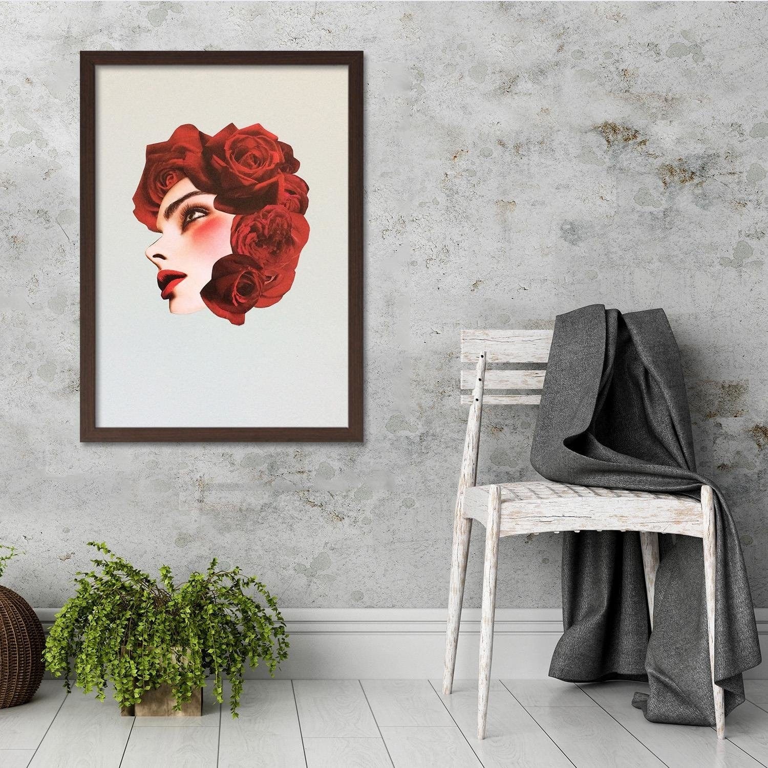 Glezna brūnā rāmī - Creative Flowers Head Image Red Home Trends DECO