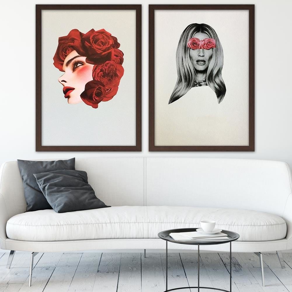 Glezna brūnā rāmī - Creative Flowers Head Image Red Home Trends DECO