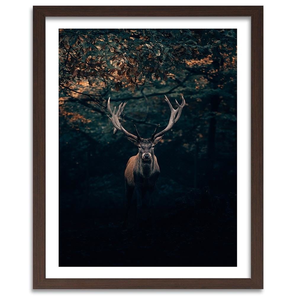 Glezna brūnā rāmī - Deer In The Bushes Home Trends DECO