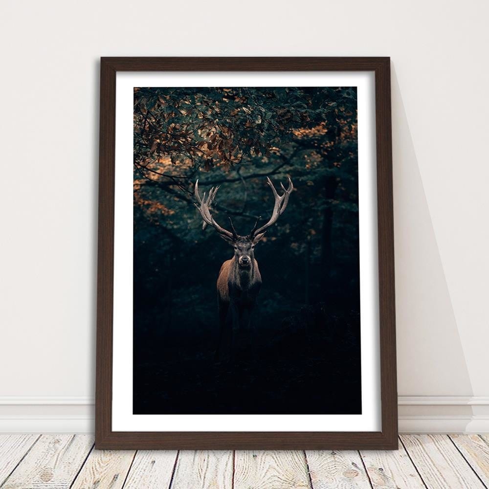 Glezna brūnā rāmī - Deer In The Bushes Home Trends DECO