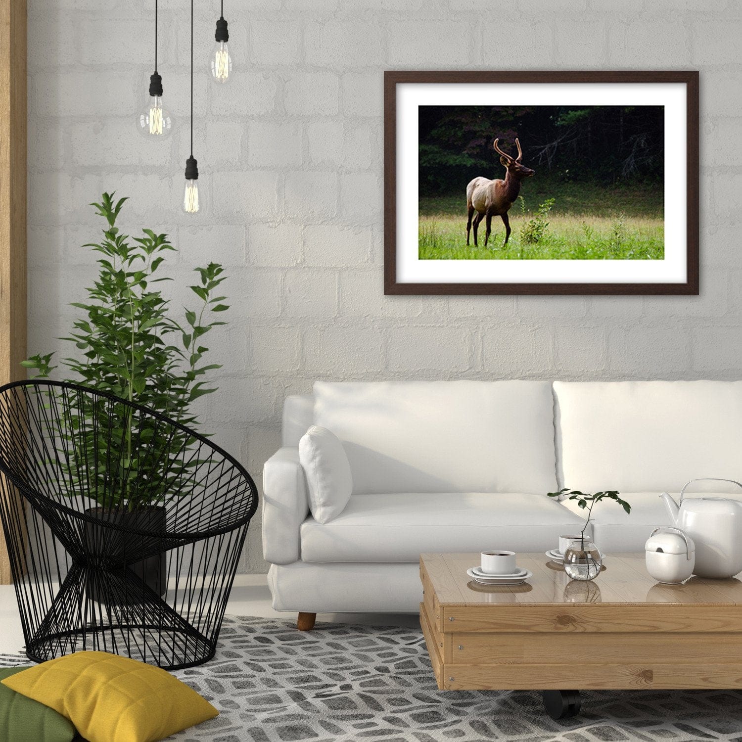 Glezna brūnā rāmī - Deer In The Meadow Home Trends DECO
