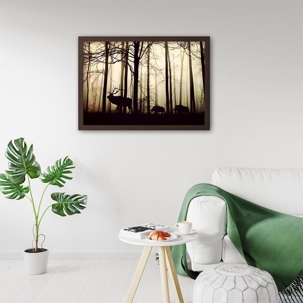 Glezna brūnā rāmī - Deers In The Forest Home Trends DECO