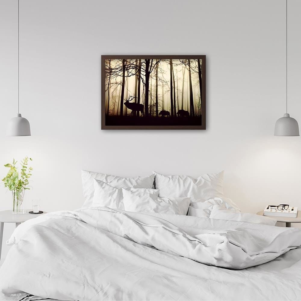 Glezna brūnā rāmī - Deers In The Forest Home Trends DECO