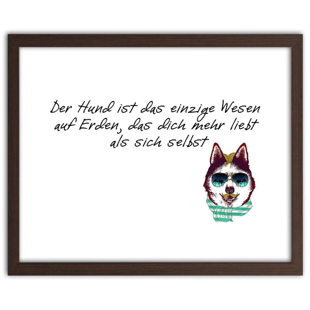 Glezna brūnā rāmī - Dog In Scarf And Glasses Home Trends DECO