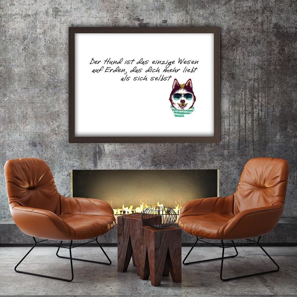 Glezna brūnā rāmī - Dog In Scarf And Glasses Home Trends DECO