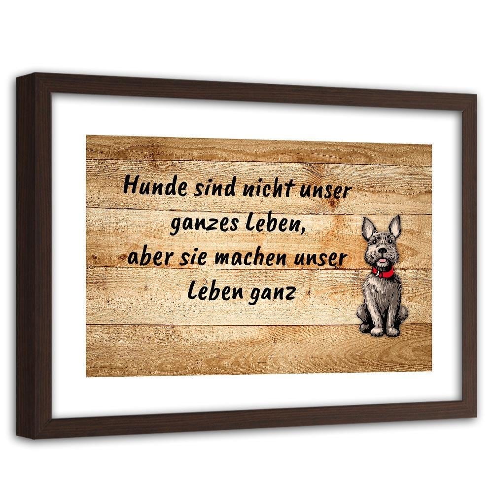 Glezna brūnā rāmī - Dog On Wooden Planks Home Trends DECO