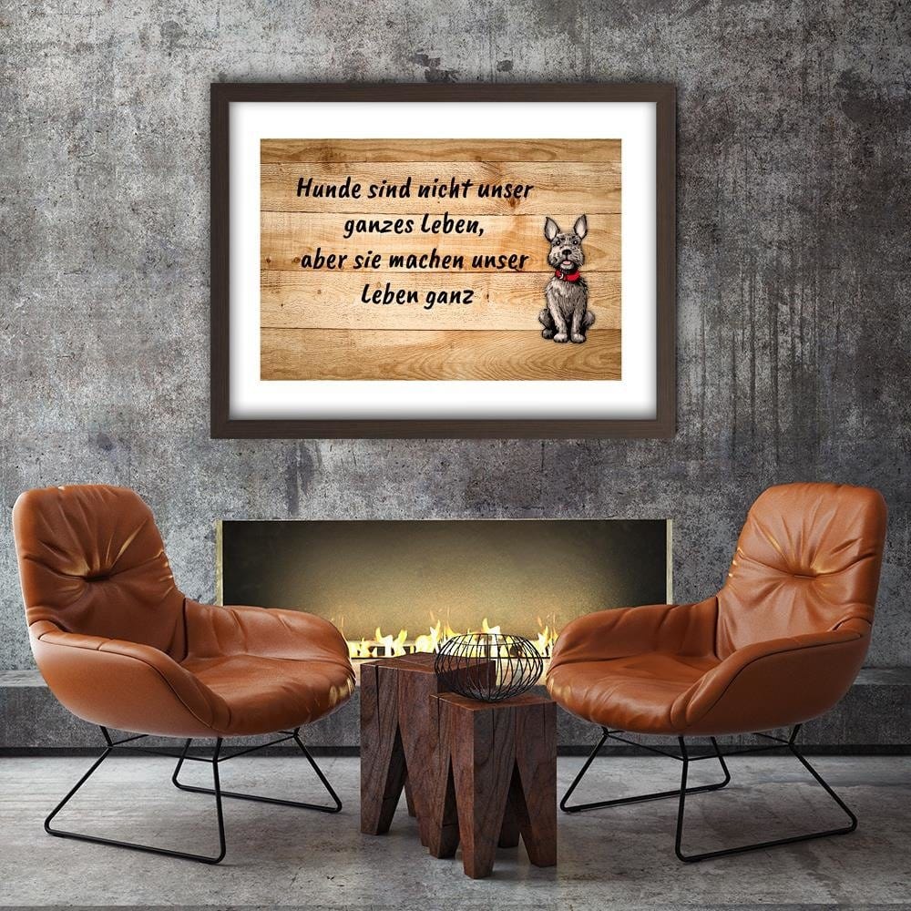 Glezna brūnā rāmī - Dog On Wooden Planks Home Trends DECO