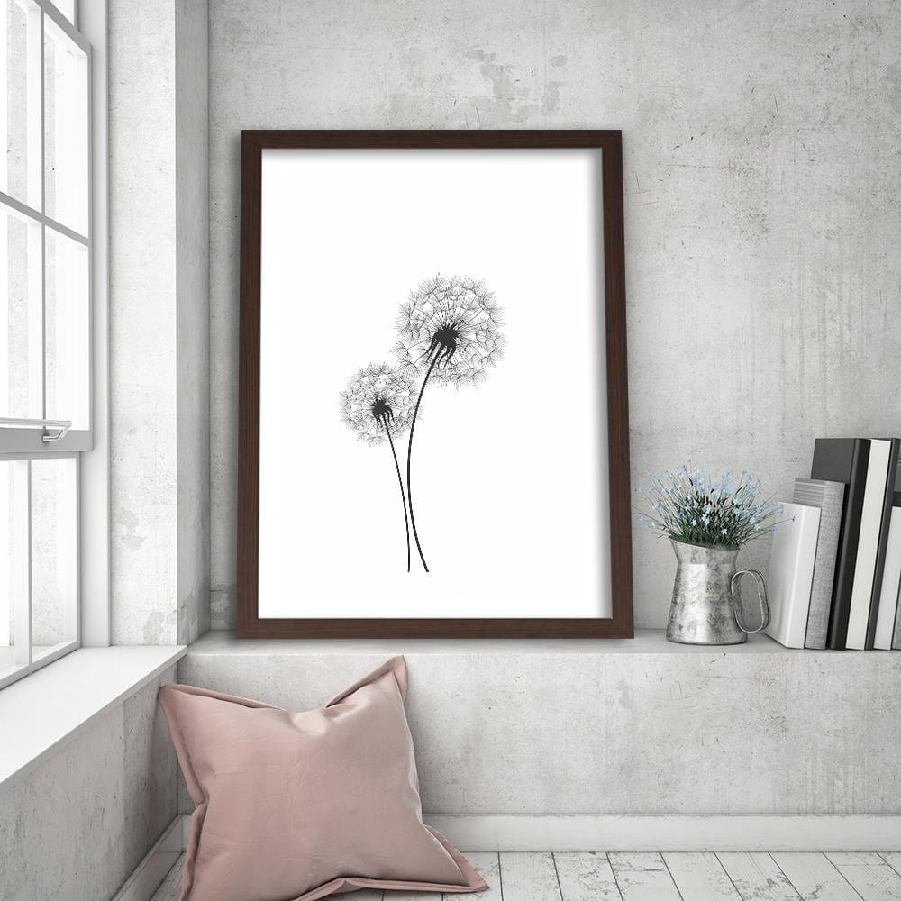 Glezna brūnā rāmī - Drawn Two Dandelions Home Trends DECO