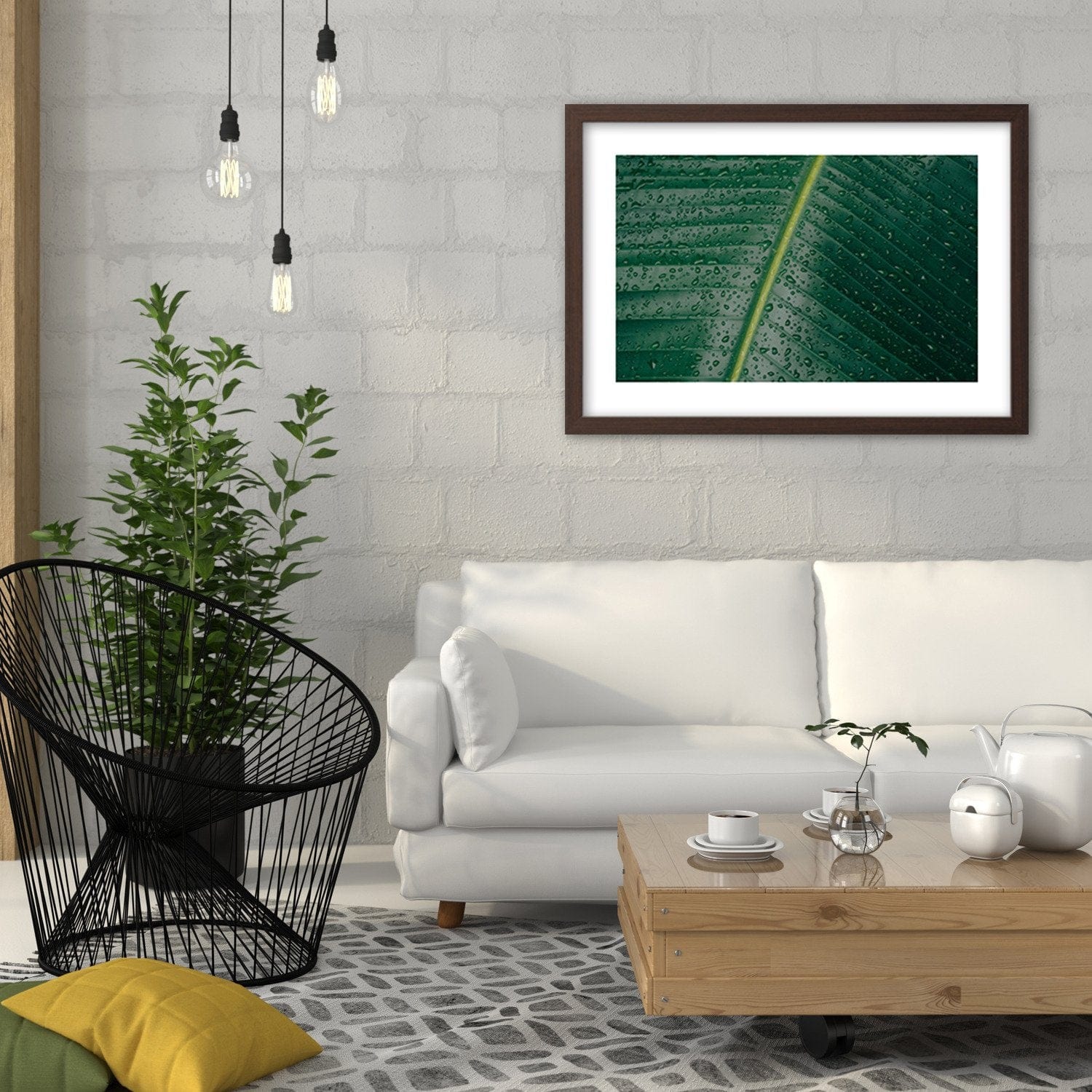 Glezna brūnā rāmī - Drops On A Leaf Close-Up Home Trends DECO