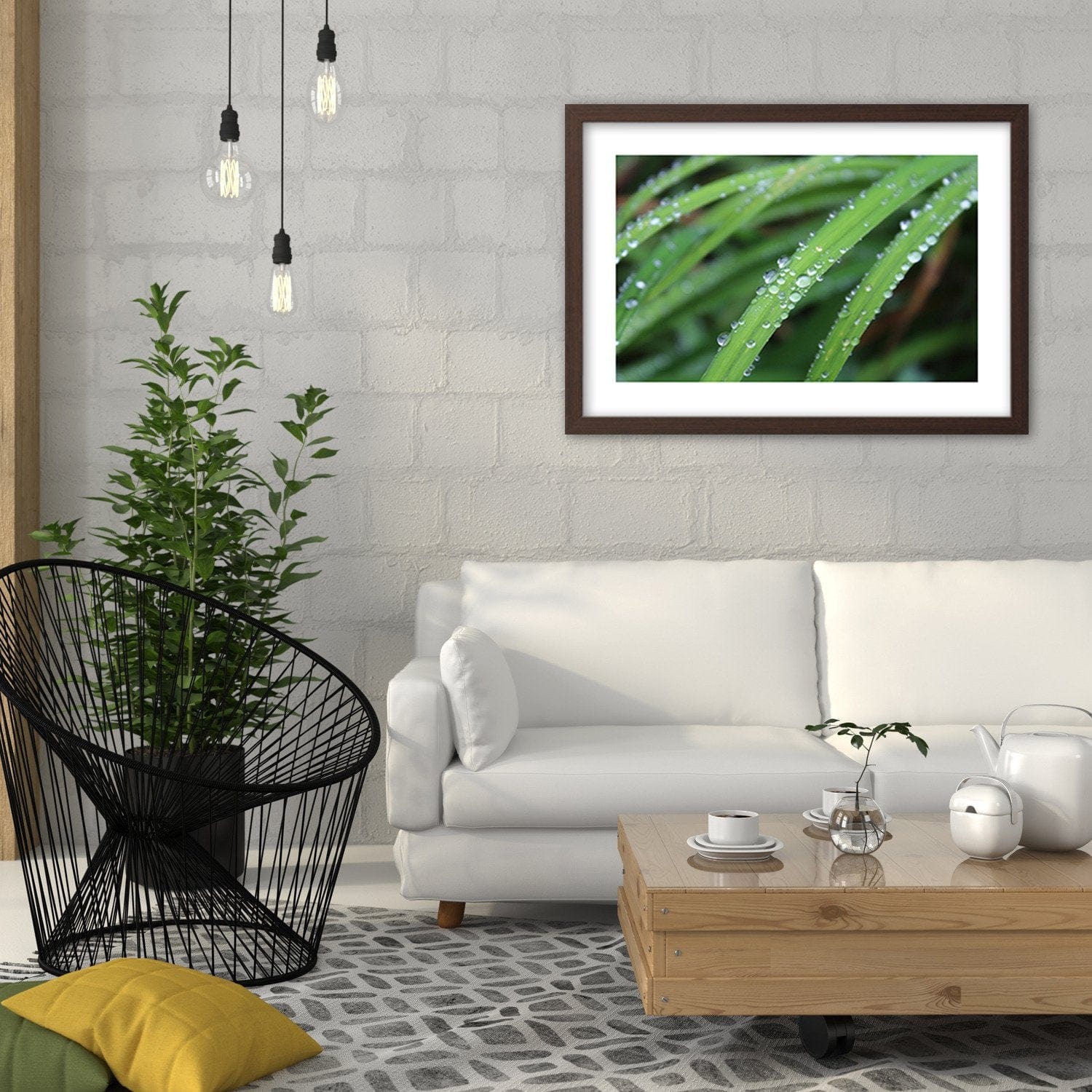 Glezna brūnā rāmī - Drops On Leaves Home Trends DECO