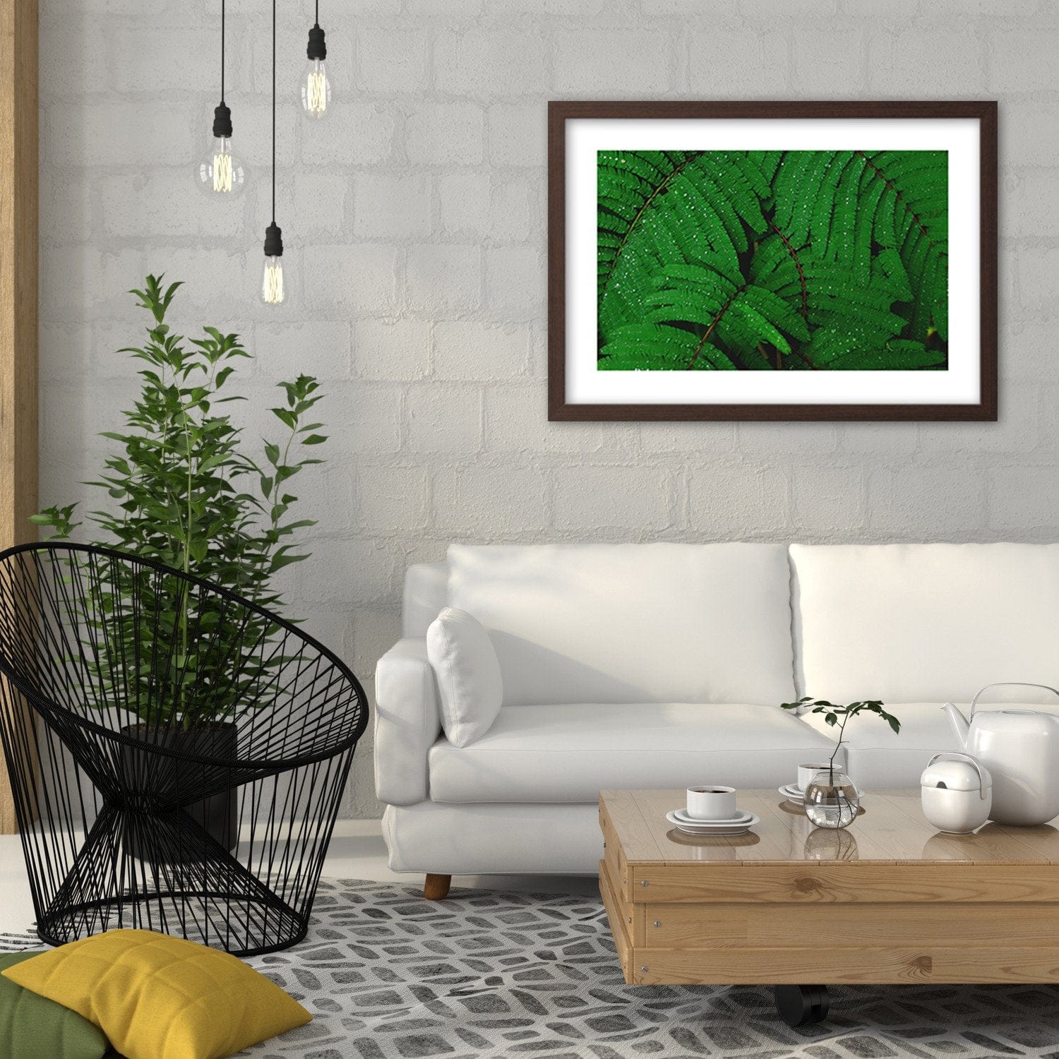 Glezna brūnā rāmī - Drops On The Leaves Of A Fern Home Trends DECO