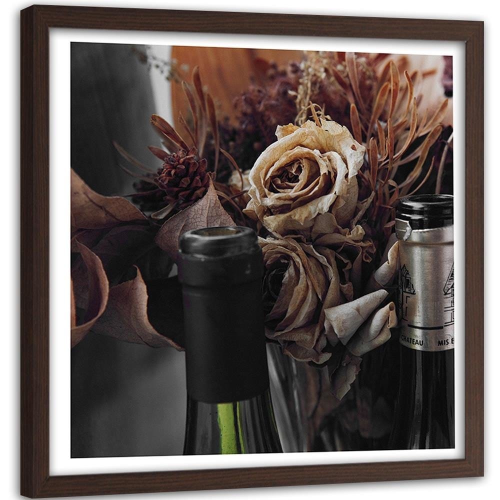 Glezna brūnā rāmī - Dry Flowers And Bottles Of Wine Home Trends DECO