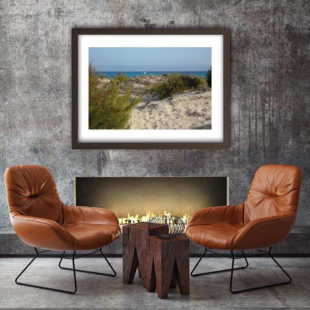 Glezna brūnā rāmī - Dunes And Ship At Sea Home Trends DECO