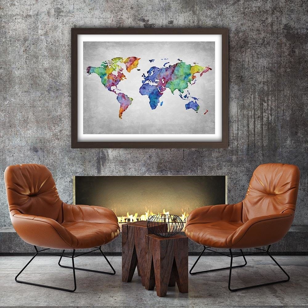Glezna brūnā rāmī - Ed World Map Home Trends DECO