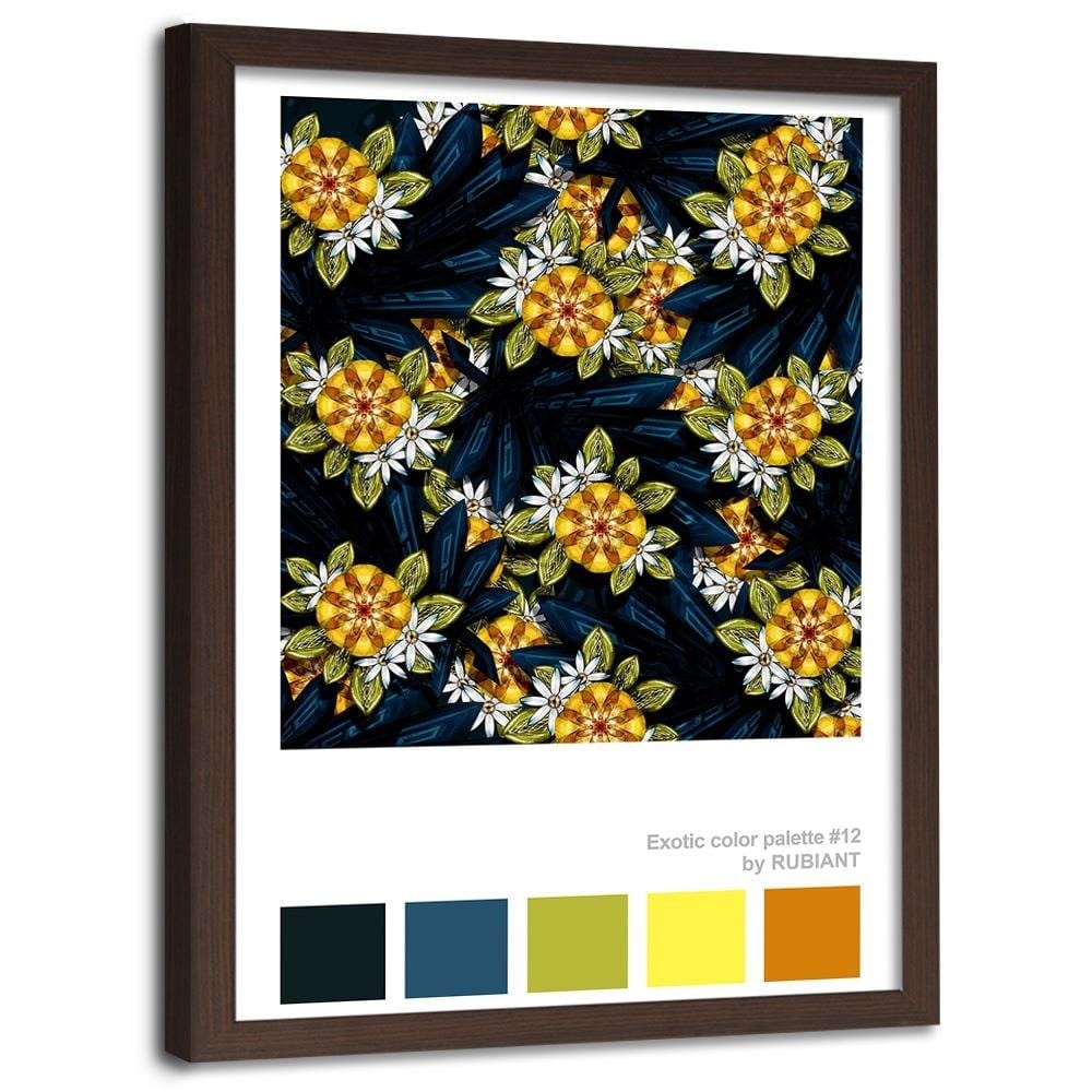 Glezna brūnā rāmī - Exotic Flowers Green Home Trends DECO