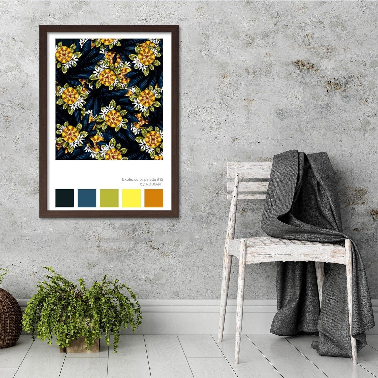 Glezna brūnā rāmī - Exotic Flowers Green Home Trends DECO