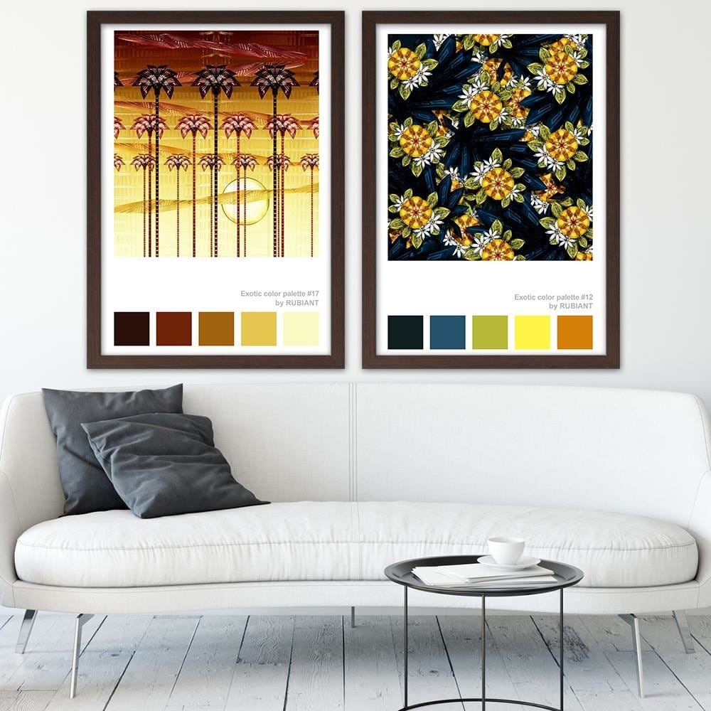 Glezna brūnā rāmī - Exotic Flowers Green Home Trends DECO