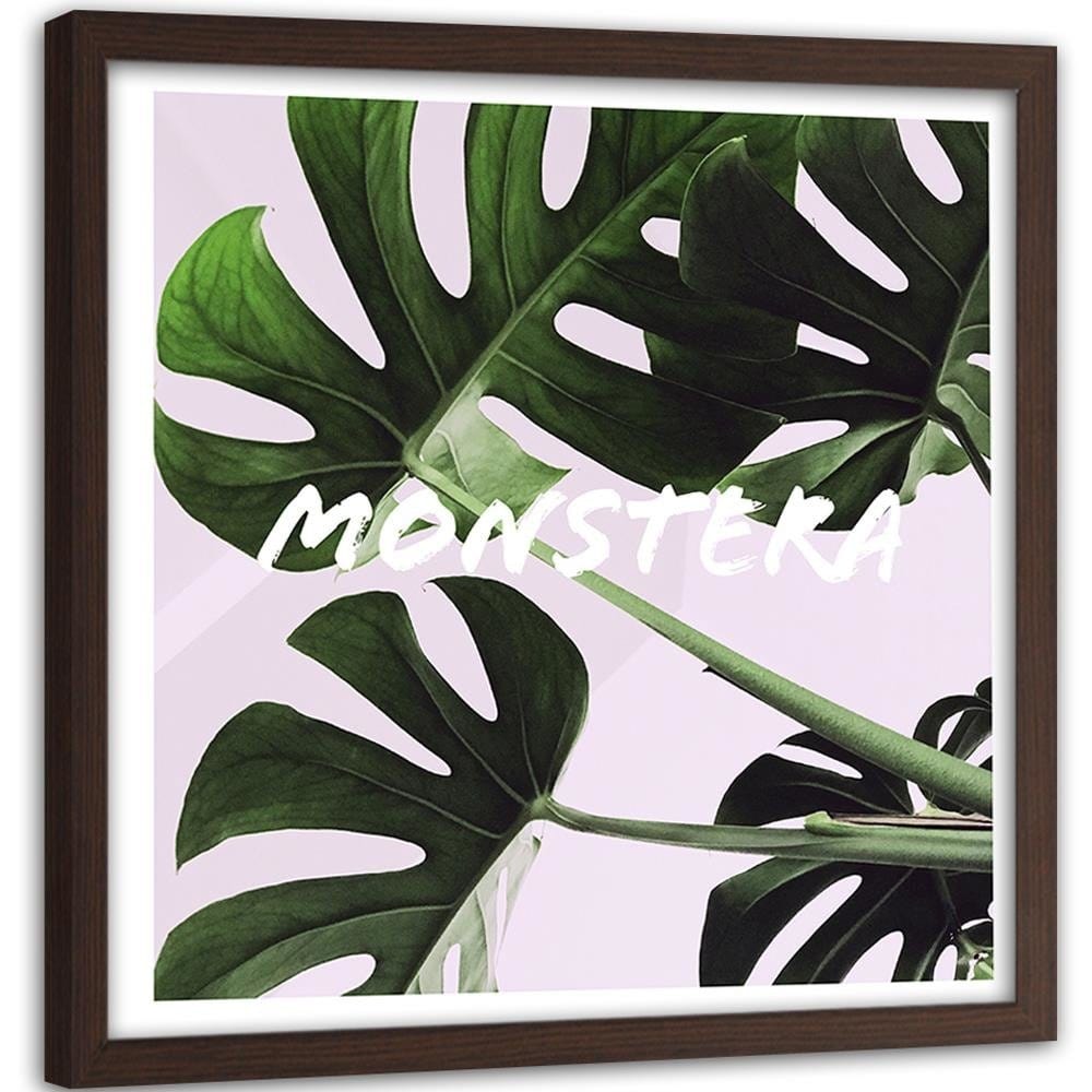 Glezna brūnā rāmī - Exotic Leaves Monstera Home Trends DECO