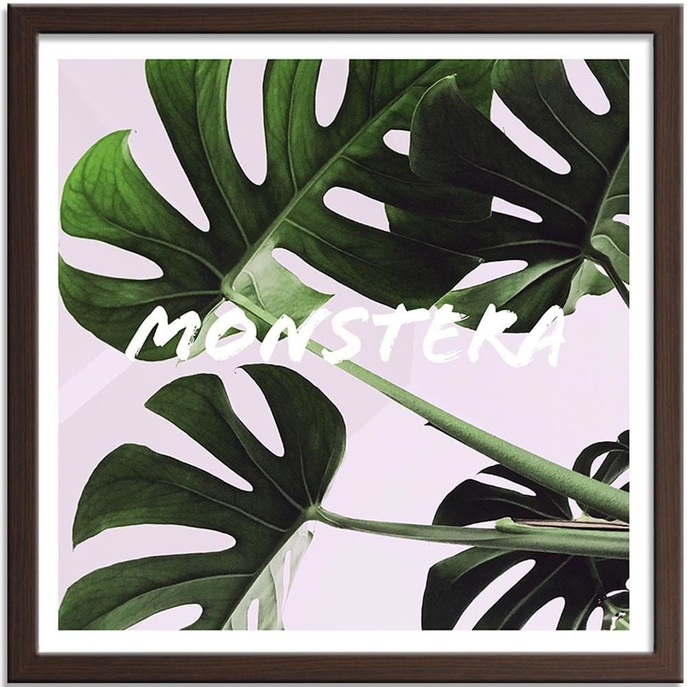 Glezna brūnā rāmī - Exotic Leaves Monstera Home Trends DECO