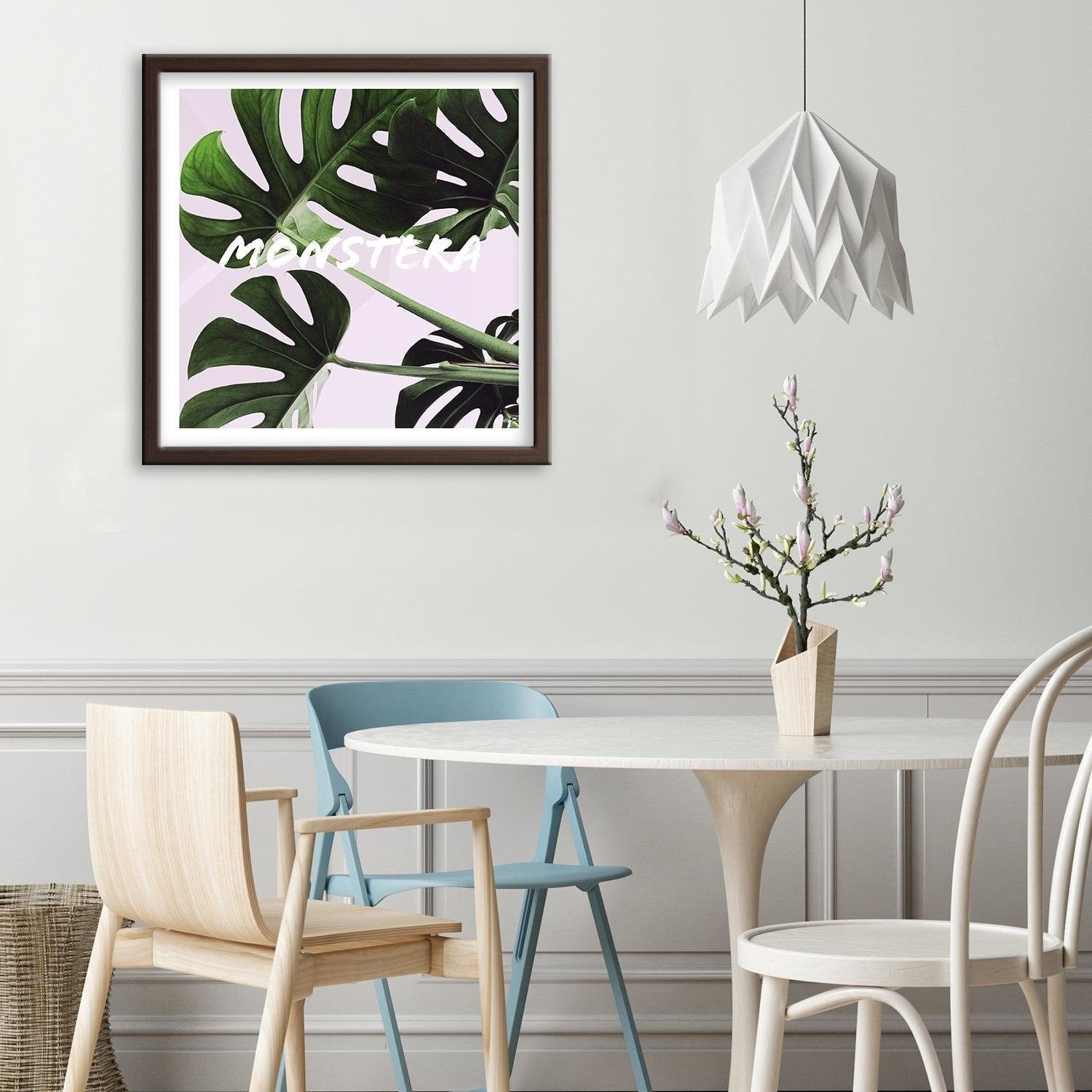 Glezna brūnā rāmī - Exotic Leaves Monstera Home Trends DECO