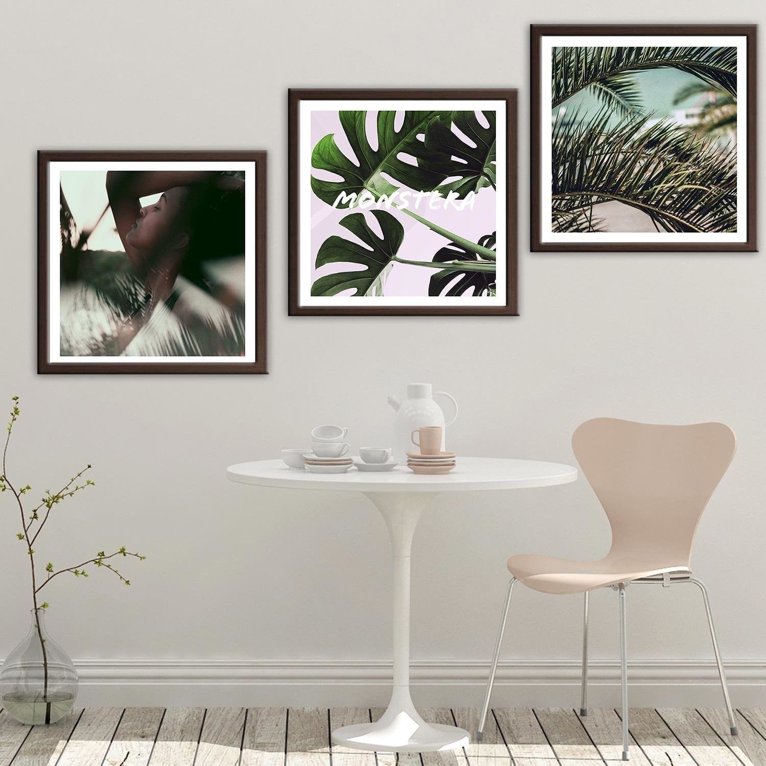 Glezna brūnā rāmī - Exotic Leaves Monstera Home Trends DECO