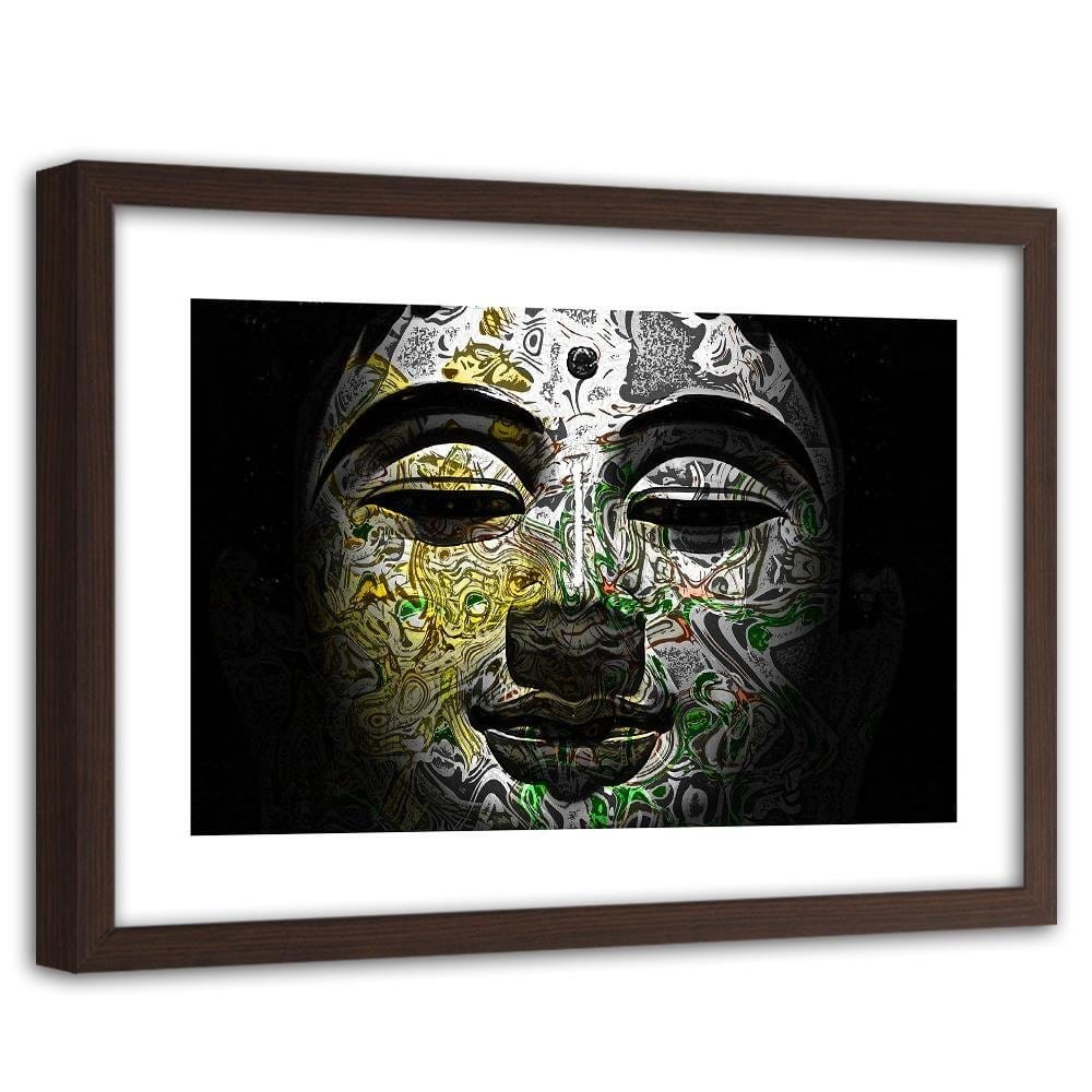 Glezna brūnā rāmī - Face Of Buddha In Patterns Home Trends DECO
