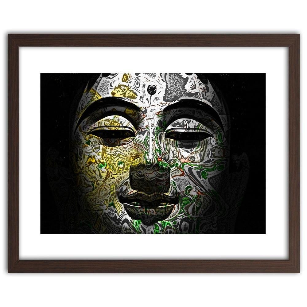 Glezna brūnā rāmī - Face Of Buddha In Patterns Home Trends DECO