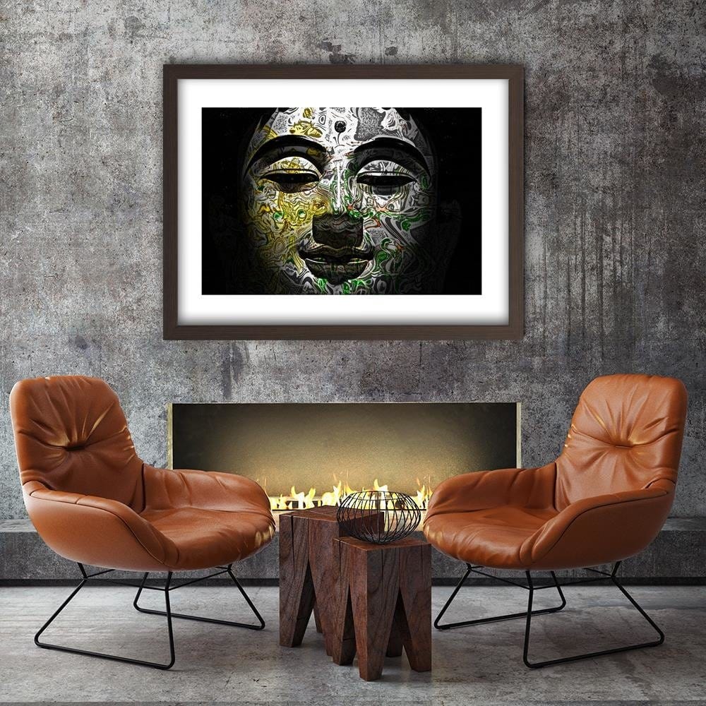 Glezna brūnā rāmī - Face Of Buddha In Patterns Home Trends DECO