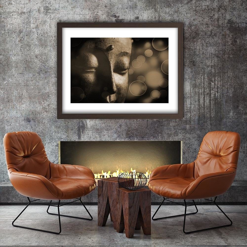 Glezna brūnā rāmī - Face Of Buddha Wheel Home Trends DECO