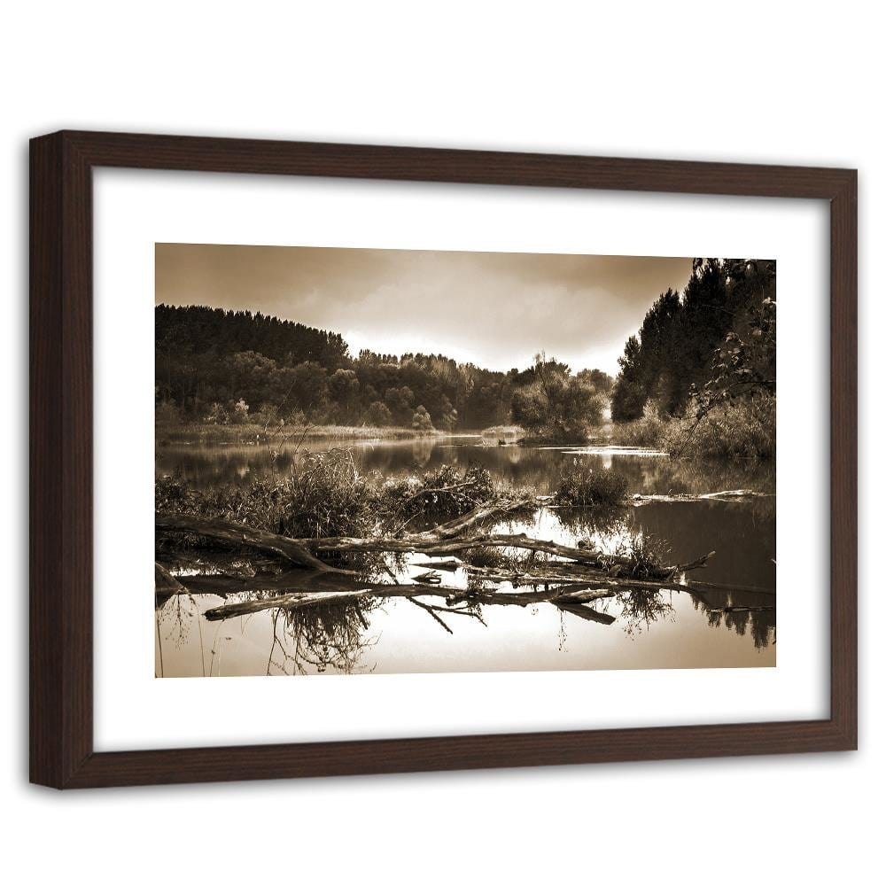 Glezna brūnā rāmī - Fallen Tree In The Lake 1 Home Trends DECO