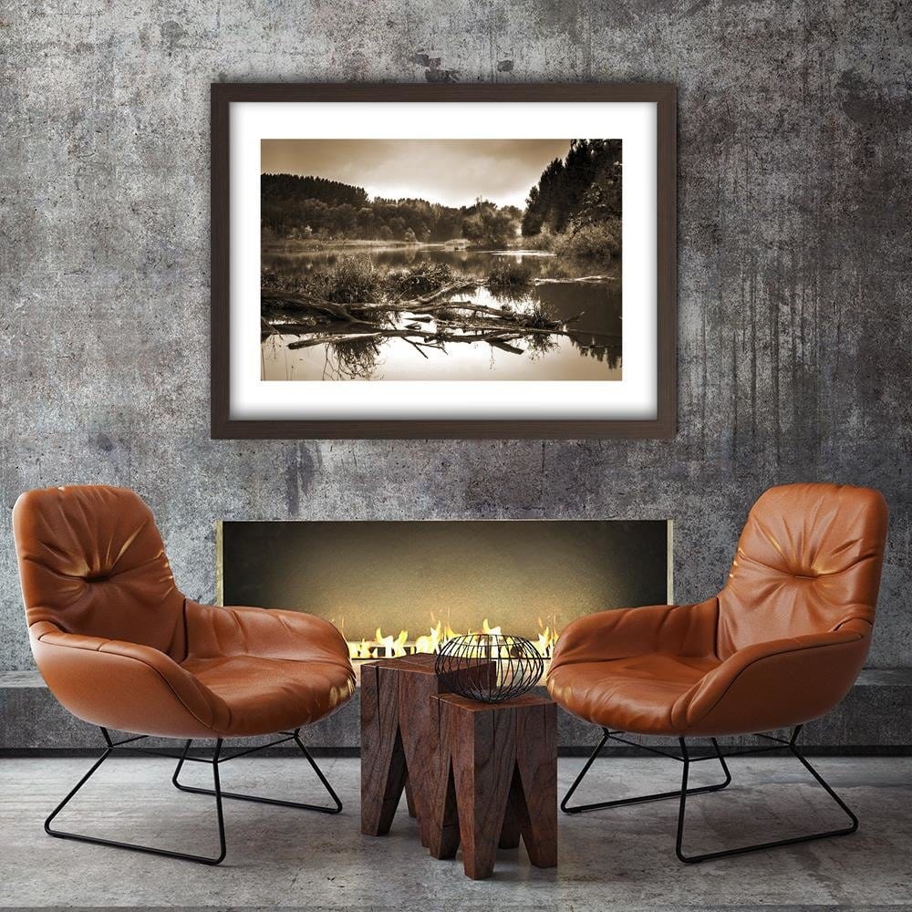 Glezna brūnā rāmī - Fallen Tree In The Lake 1 Home Trends DECO
