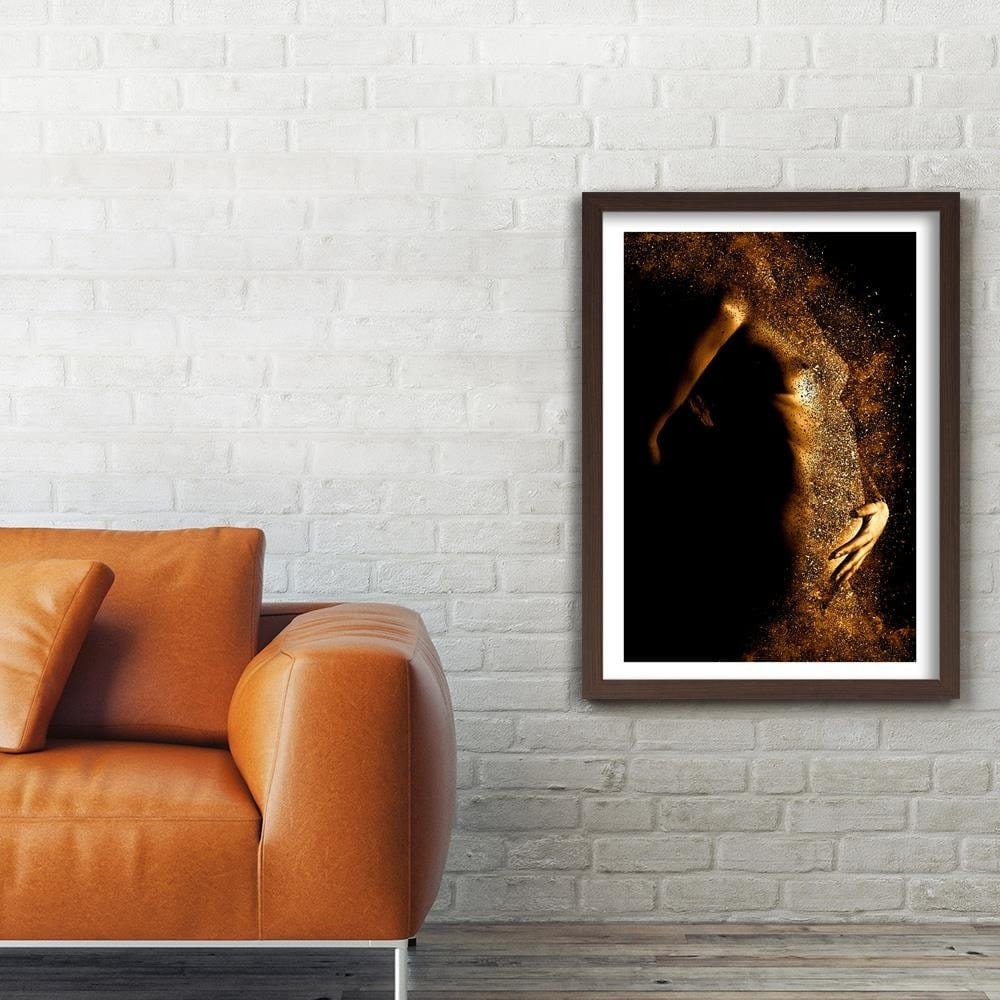 Glezna brūnā rāmī - Female Nude Gold Dust Home Trends DECO
