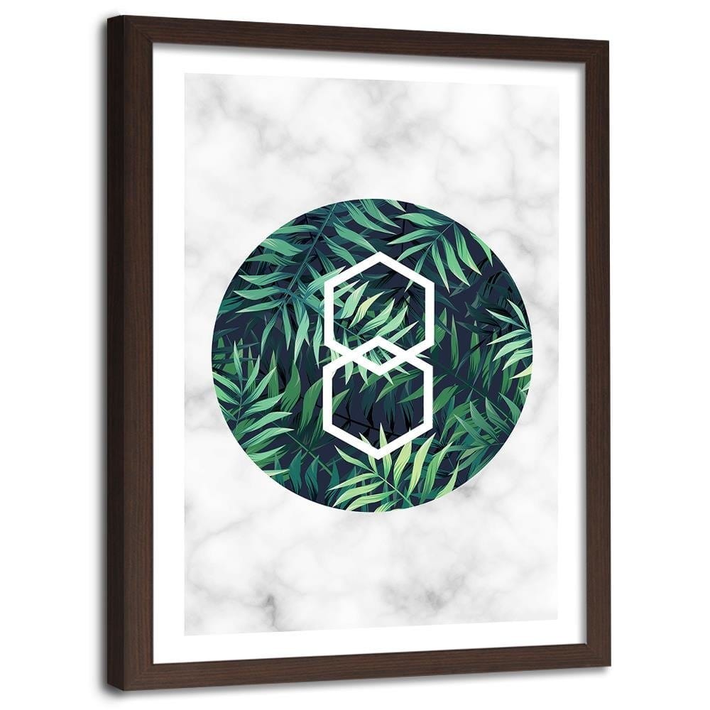 Glezna brūnā rāmī - Fern Leaf In A Circle - Marble Home Trends DECO
