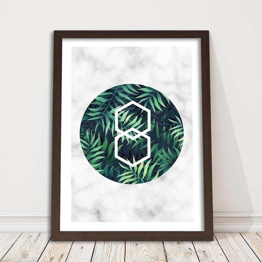 Glezna brūnā rāmī - Fern Leaf In A Circle - Marble Home Trends DECO