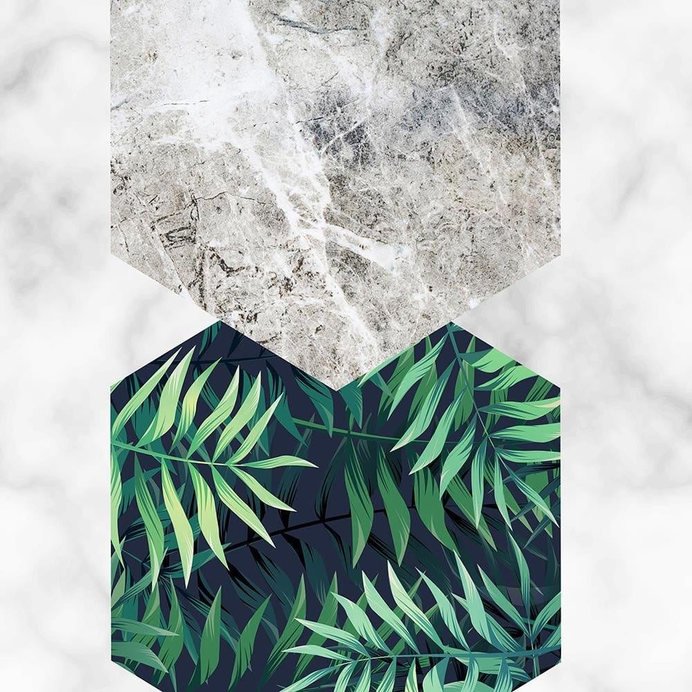 Glezna brūnā rāmī - Fern Leaf In A Hexagon - Marble Home Trends DECO