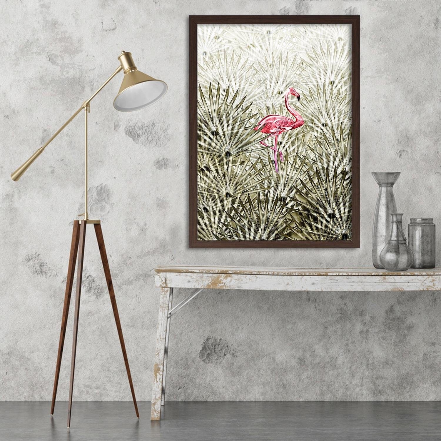 Glezna brūnā rāmī - Flamingo Digital Pink Home Trends DECO
