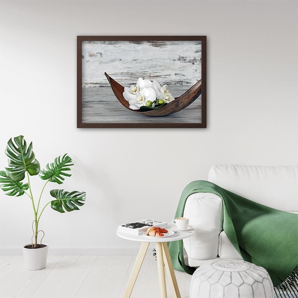 Glezna brūnā rāmī - Flower On The Wood Home Trends DECO