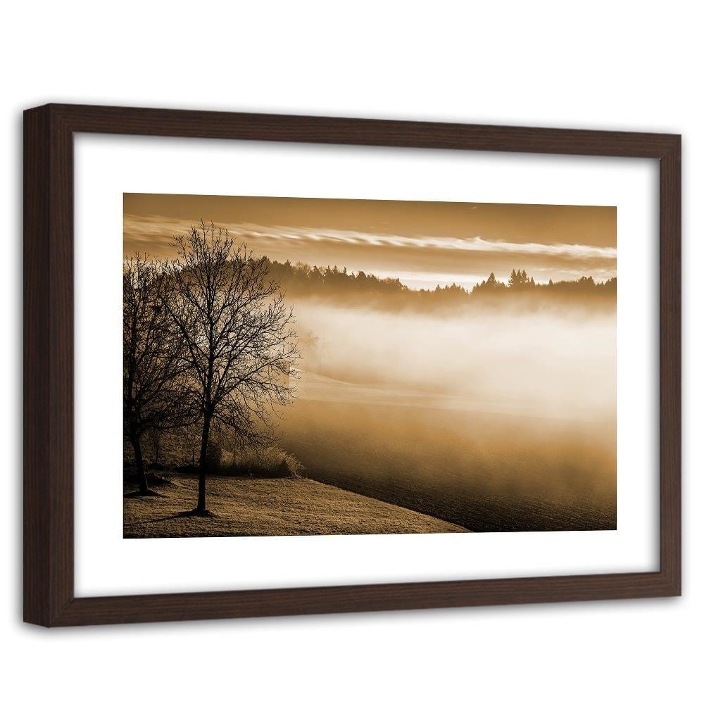 Glezna brūnā rāmī - Fog Over The Lake 1 Home Trends DECO