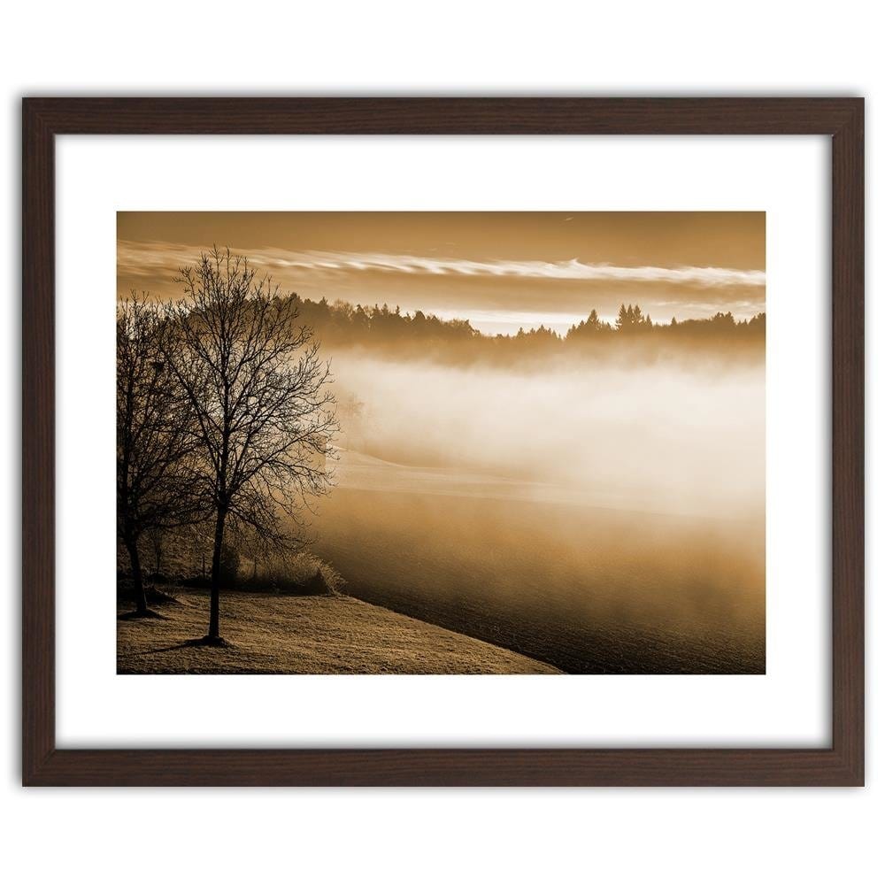 Glezna brūnā rāmī - Fog Over The Lake 1 Home Trends DECO