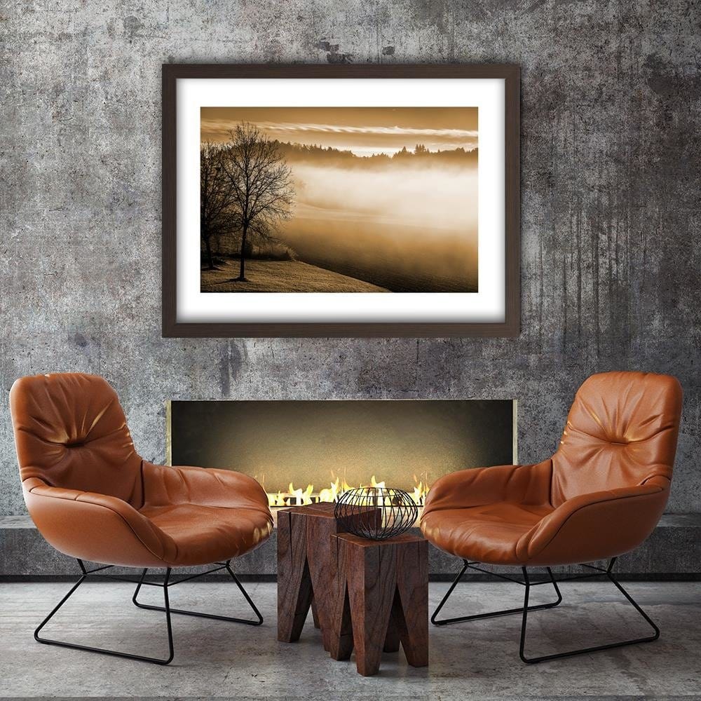 Glezna brūnā rāmī - Fog Over The Lake 1 Home Trends DECO