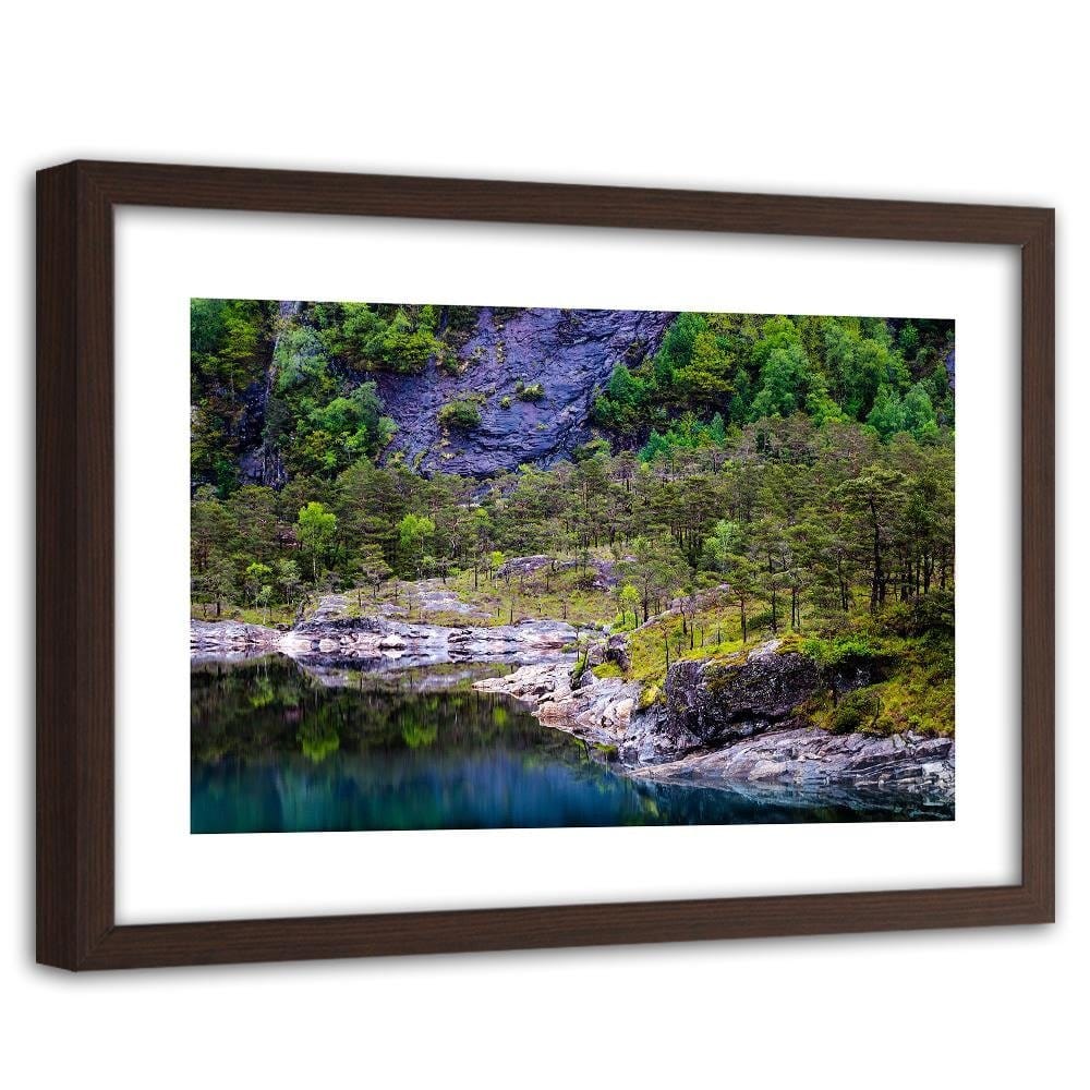 Glezna brūnā rāmī - Forest On A Mountain Lake Home Trends DECO