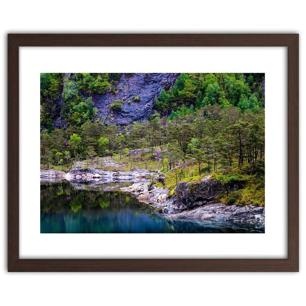 Glezna brūnā rāmī - Forest On A Mountain Lake Home Trends DECO