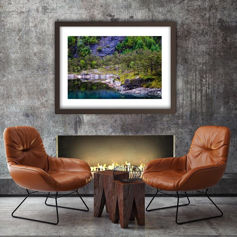 Glezna brūnā rāmī - Forest On A Mountain Lake Home Trends DECO